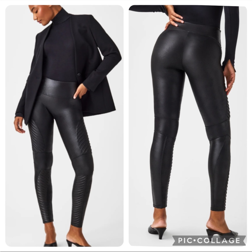 SPANX Faux-Leather High-Waist Moto Leggings in Black